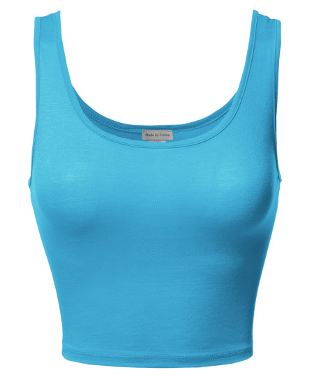 Women's Junior Sized Basic Solid Sleeveless Crop Tank Top