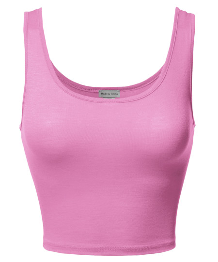 Women's Junior Sized Basic Solid Sleeveless Crop Tank Top