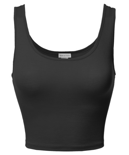 Women's Junior Sized Basic Solid Sleeveless Crop Tank Top