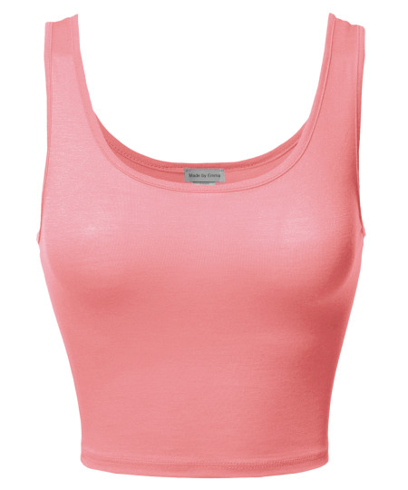 Women's Junior Sized Basic Solid Sleeveless Crop Tank Top