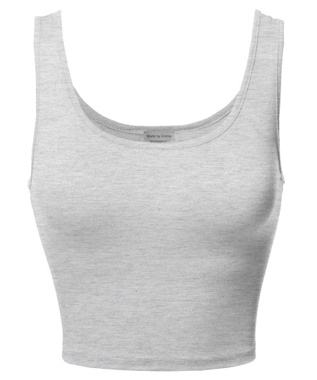 Women's Junior Sized Basic Solid Sleeveless Crop Tank Top