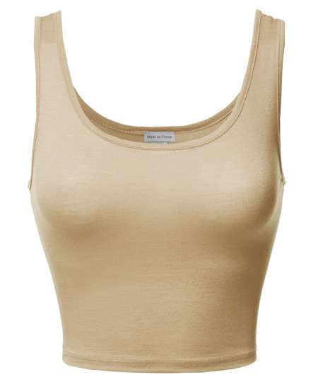 Women's Junior Sized Basic Solid Sleeveless Crop Tank Top