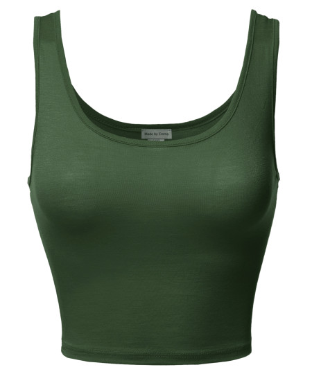 Women's Junior Sized Basic Solid Sleeveless Crop Tank Top