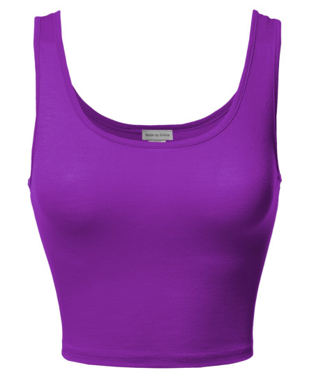 Women's Junior Sized Basic Solid Sleeveless Crop Tank Top