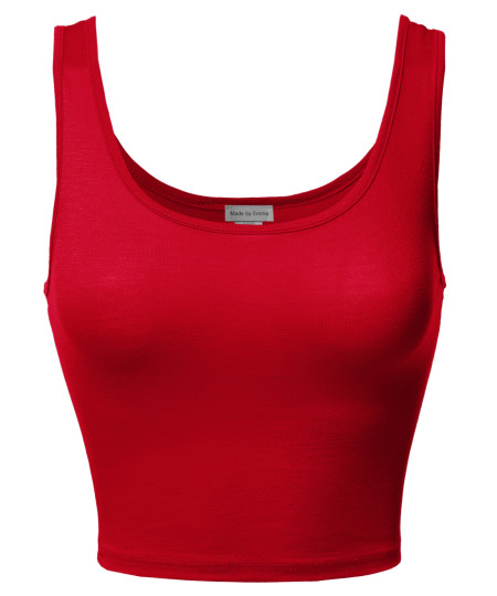 Women's Junior Sized Basic Solid Sleeveless Crop Tank Top