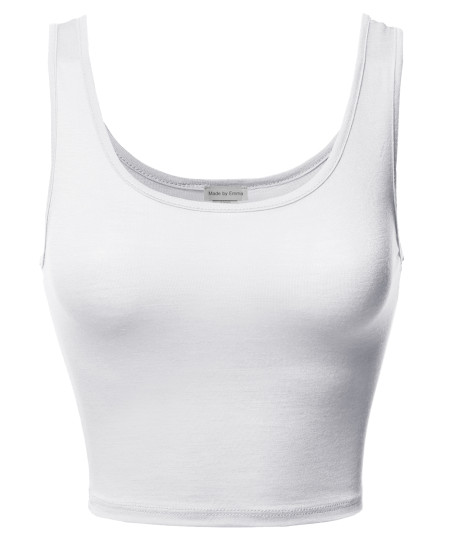 Women's Junior Sized Basic Solid Sleeveless Crop Tank Top