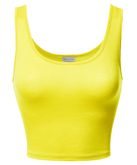 Women's Junior Sized Basic Solid Sleeveless Crop Tank Top