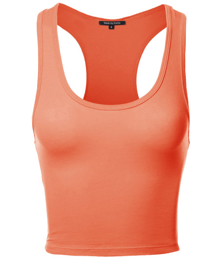 Women's Solid Basic Cropped Racer-Back Tank Top