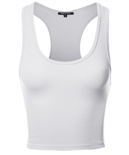 Women's Solid Basic Cropped Racer-Back Tank Top