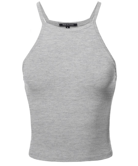 Women's Basic Sleeveless Spaghetti Strap Ribbed Cropped Tank Top