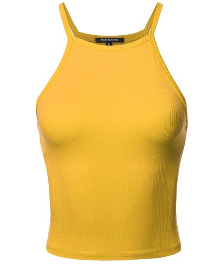 Women's Basic Sleeveless Spaghetti Strap Ribbed Cropped Tank Top
