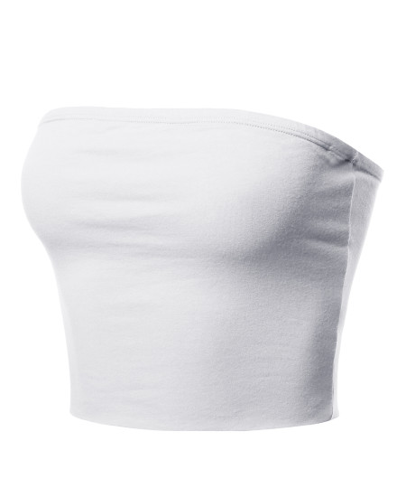 Women's Fitted Solid Cotton Based Strapless Double Layered Crop Tube Top
