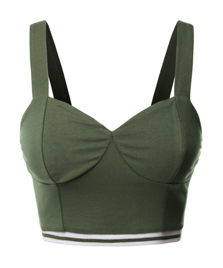 Women's Heart Neck with Stripe Hem Cotton Spandex Cami Top