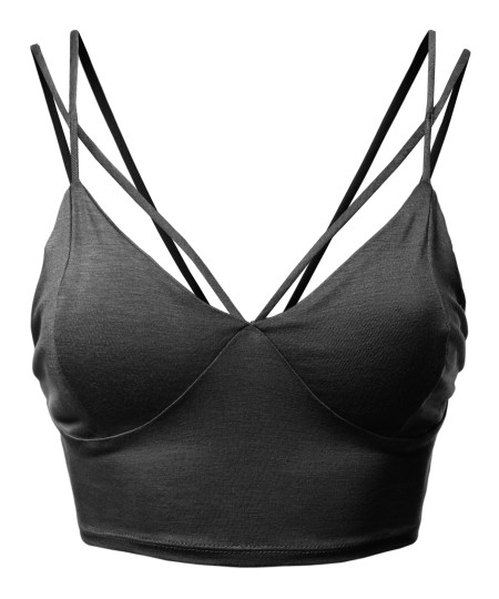 Women's Front Strap Bustier Detail Rayon Spandex Crop Top