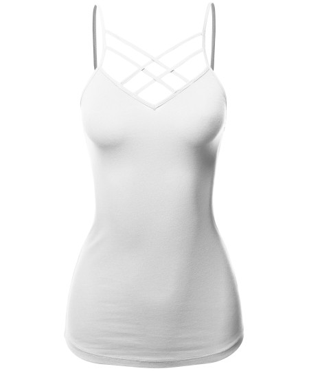 Women's Casual Sexy Sleeveless V-Neck with Double Cross Strap Cami Top