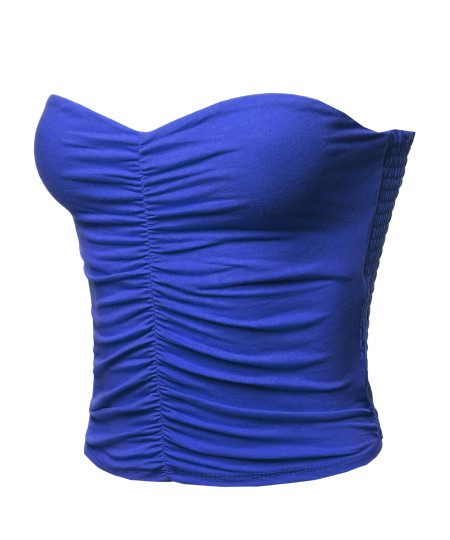 Women's Causal Cute Sexy Solid Front Ruched Back Smocking Tube Top