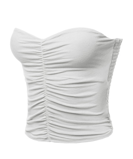 Women's Causal Cute Sexy Solid Front Ruched Back Smocking Tube Top