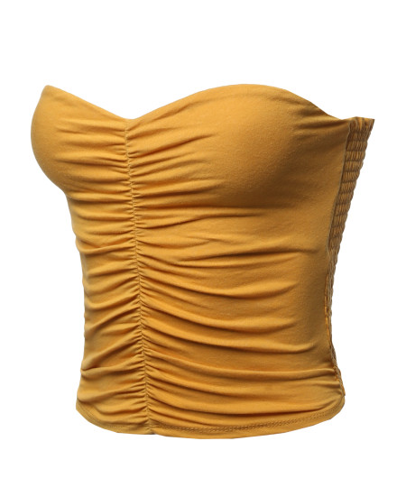 Women's Causal Cute Sexy Solid Front Ruched Back Smocking Tube Top