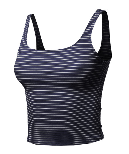 Women's Casual Sexy Cute Stripe Sleeveless Crop Tank Top