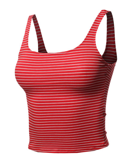 Women's Casual Sexy Cute Stripe Sleeveless Crop Tank Top