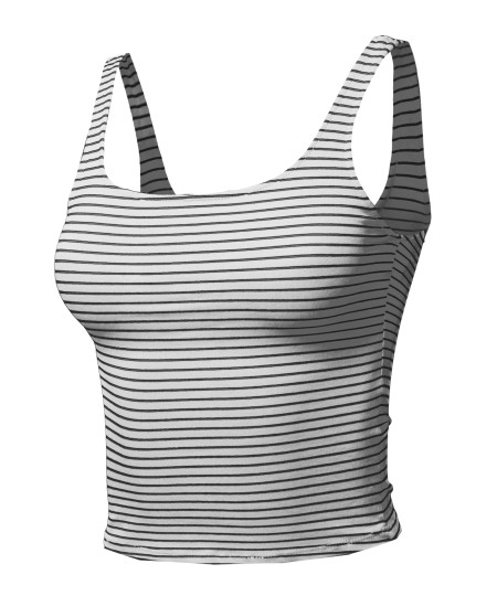 Women's Casual Sexy Cute Stripe Sleeveless Crop Tank Top