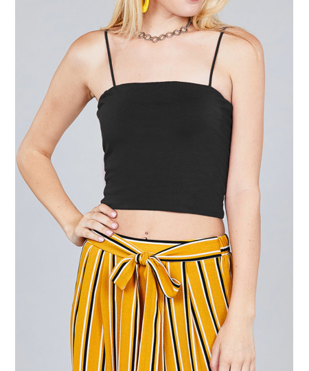 Women's Causal Cute Sexy Solid Straight Neck Double Layer Cami Crop Top