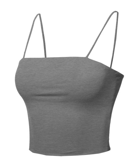 Women's Causal Cute Sexy Solid Straight Neck Double Layer Cami Crop Top