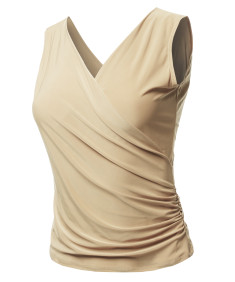 Women's Casual V Neck Cross Front Sexy Ruched Tank Top