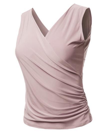 Women's Casual V Neck Cross Front Sexy Ruched Tank Top