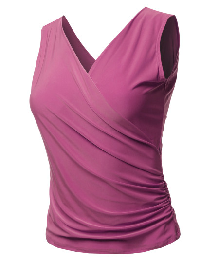 Women's Casual V Neck Cross Front Sexy Ruched Tank Top