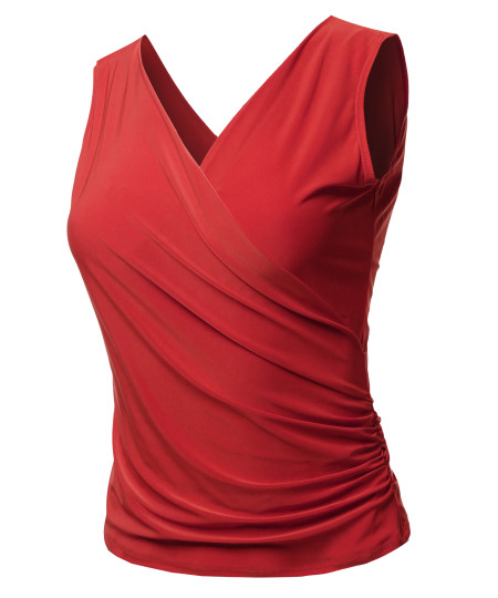 Women's Casual V Neck Cross Front Sexy Ruched Tank Top