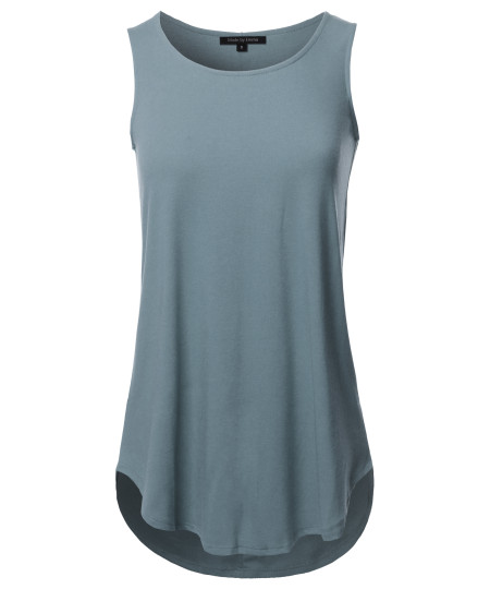 Women's Solid Sleeveless Round Neck Round Hem Tank Top