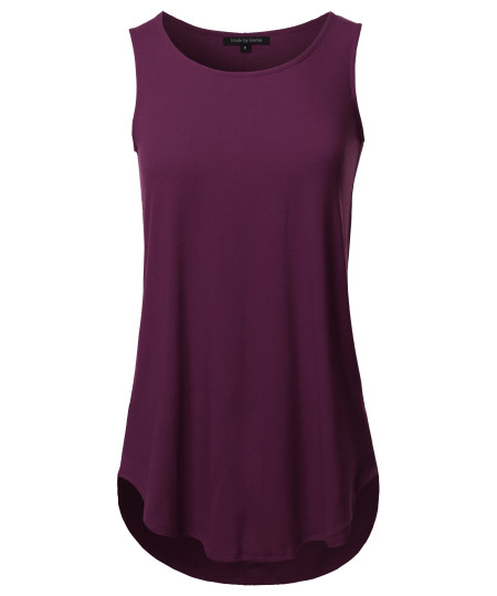 Women's Solid Sleeveless Round Neck Round Hem Tank Top