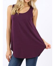 Women's Solid Sleeveless Round Neck Round Hem Tank Top