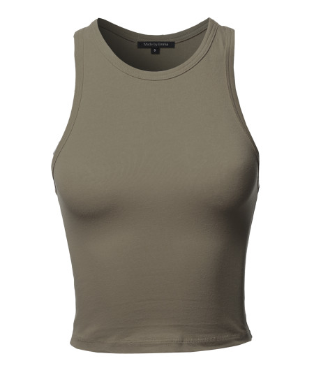 Women's Junior Basic Solid Sleeveless Crop Tank Top