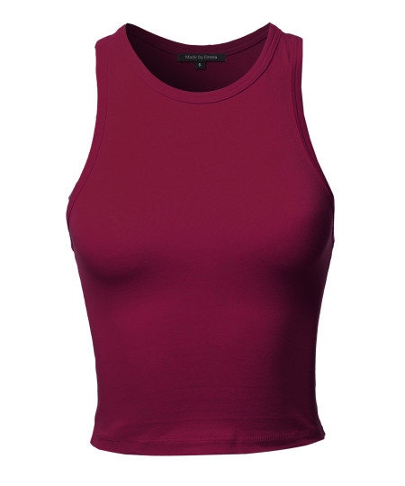 Women's Junior Basic Solid Sleeveless Crop Tank Top