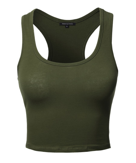 Women's Junior Basic Solid Sleeveless Crop Tank Top