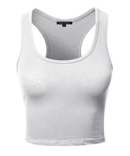 Women's Junior Basic Solid Sleeveless Crop Tank Top