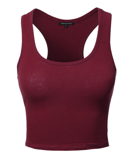 Women's Junior Basic Solid Sleeveless Crop Tank Top