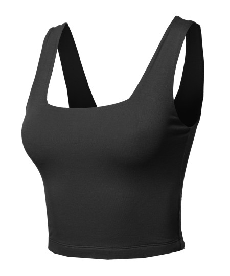 Women's Junior Basic Seamless Square Neck Sleeveless Crop Tank Top