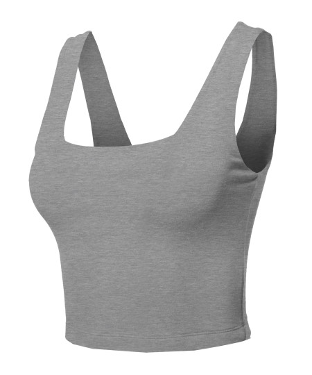 Women's Junior Basic Seamless Square Neck Sleeveless Crop Tank Top