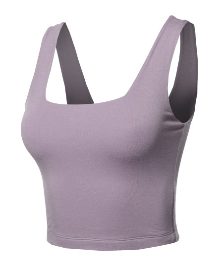 Women's Junior Basic Seamless Square Neck Sleeveless Crop Tank Top