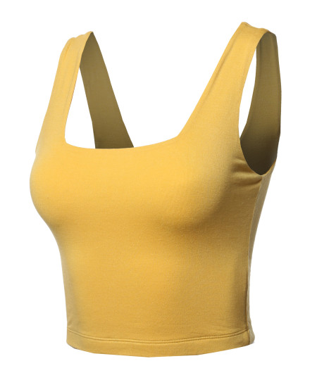 Women's Junior Basic Seamless Square Neck Sleeveless Crop Tank Top