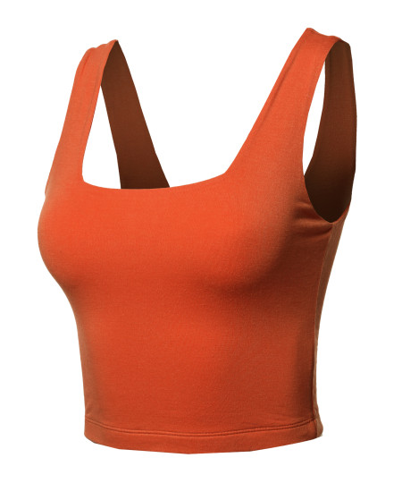 Women's Junior Basic Seamless Square Neck Sleeveless Crop Tank Top