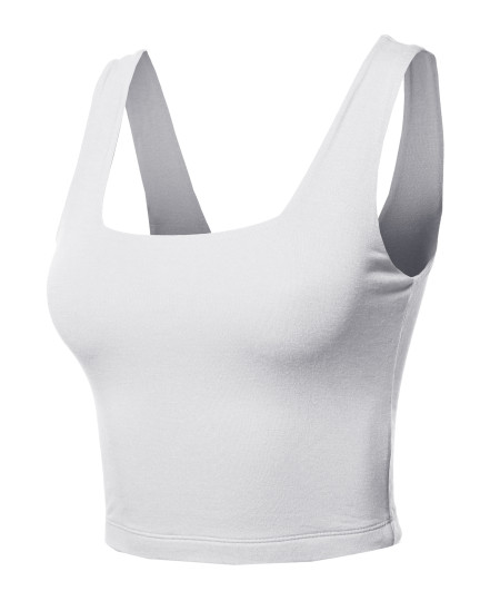 Women's Junior Basic Seamless Square Neck Sleeveless Crop Tank Top