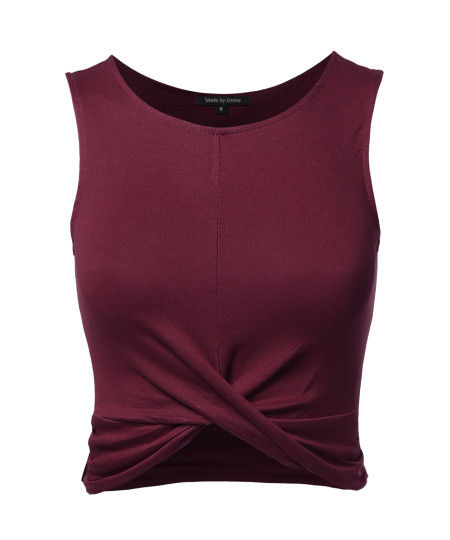 Women's Solid Front Knot Crop Tank Top