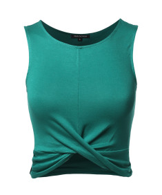 Women's Solid Front Knot Crop Tank Top