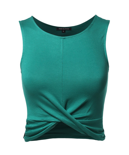 Women's Solid Front Knot Crop Tank Top