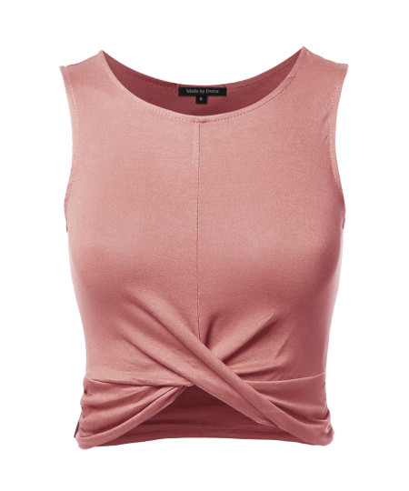 Women's Solid Front Knot Crop Tank Top