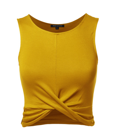 Women's Solid Front Knot Crop Tank Top